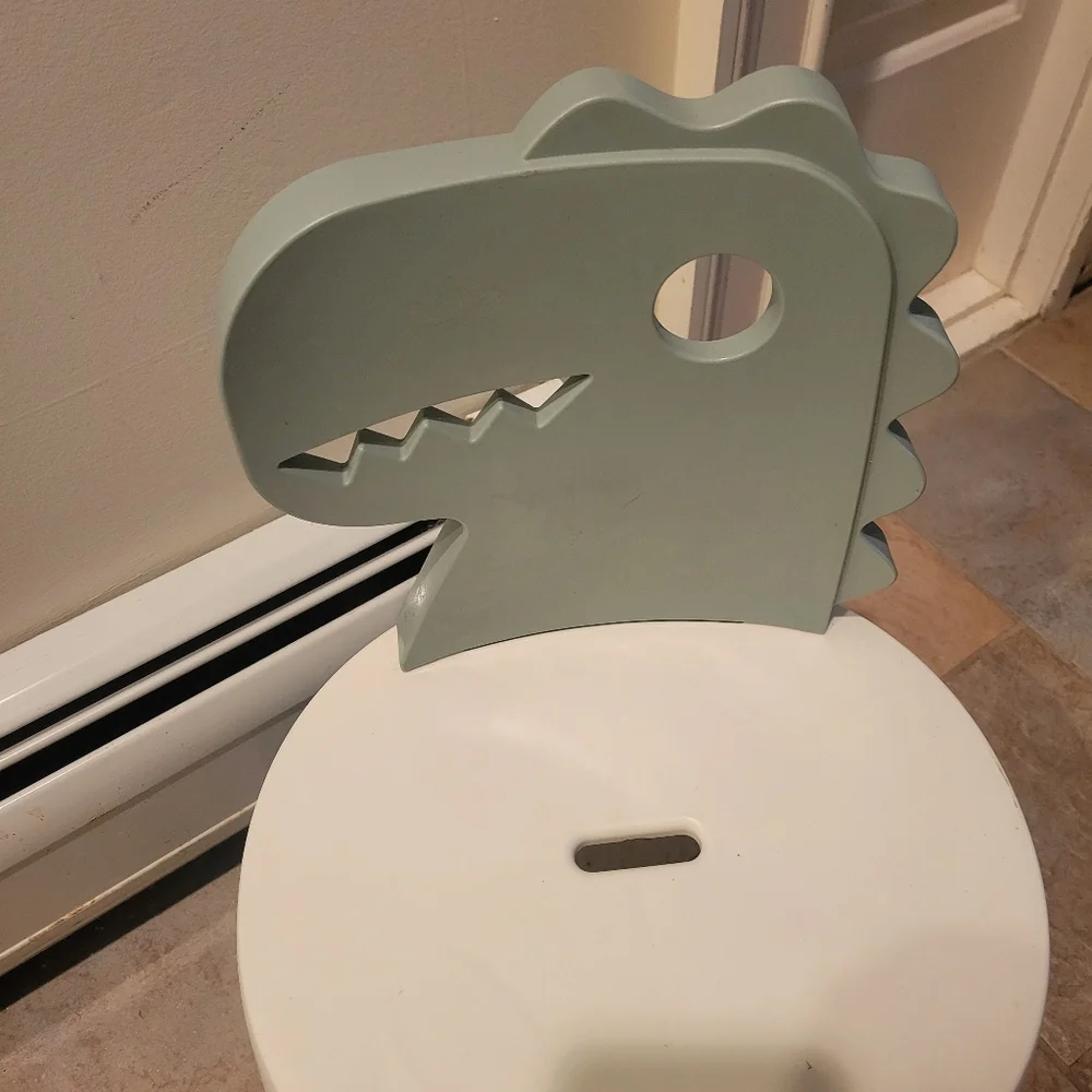 Dinosaur Themed Kids Stool Chair in Green and White Heavy Plastic - Picture 4 of 7